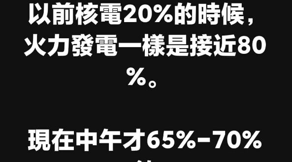 太陽24小時都在頭頂？
所以現在如果核電發電20%的話
 火力就不用燒那麼多啦！