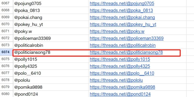 Threads青鳥築起民主長城，整理9000個批評朝廷的黑名單
 我玩Threads也沒多久，一起被放入名單惹~~~