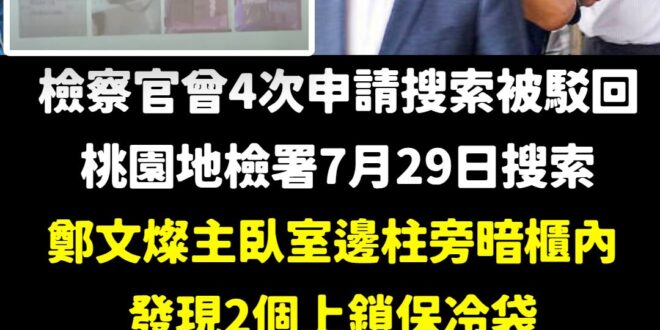 過去四次申請搜索被駁回，成功申請搜索後，馬上發現鄭文燦主臥室暗櫃裡有「678萬不明現金」
 所以當初是誰在護航鄭文燦？