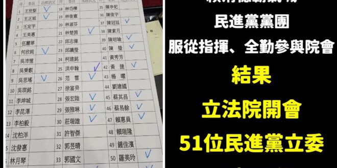 報告賴總統，只有21位聽你的話，連沈伯洋跟王八千都懶得理你