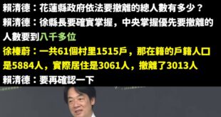 兩個月前凱米颱風花蓮縣撤離人數是3,296人
 請問這五千人是怎麼在兩個月內生出來的？
 答案：台灣已經快速繁殖解決少子...