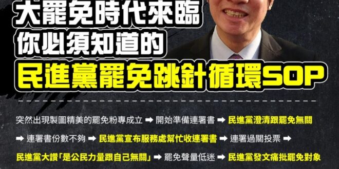 記住這個民進黨罷免跳針循環SOP，在未來幾個月將會重複重複再重複的演一遍
 任何政黨都可以站在道德最高點的選舉，選不贏就...