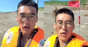 陸男「登桃園」插五星旗！海巡署證實影片非偽造
（圖／翻攝X／李老師不是你老師）