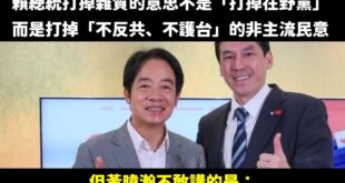 黃暐瀚說「賴清德講的雜質不是在野黨，而是那些不反共、不護台的非主流民意」，然後幫忙補刀說這種人本來就會在選舉被淘汰，所以...