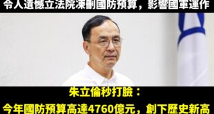 重點：「今年國防預算高達4760億元，創下歷史新高，立法院僅刪46.8億元，是自2018年以來刪減最少的一次，比例僅約1...