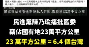 太神啦，羅明才居然有6個台灣大小的土地

民進黨陳乃瑜根本數學天才！

按照她的計算方式，23萬平方公里，這土地面積大到...