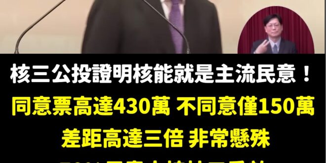 核三延役的票數開出來，綠營幾乎笑不出來，因為差距高達三倍

過去無論是以核養綠或是重啟核四，差距都沒有這麼大過

而民進…