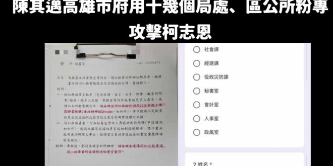 高雄市議員白喬茵（16）日指出，她收到一份投訴，高雄市府竟要求區公所的同仁需交出臉書帳號來列冊管理，以便長官能不定時查核...