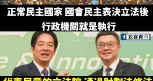 賴政府正式走向「北韓化」，沒收代表多數民意的立法院修法

中華民國五權分立：行政、立法、司法、監察、考試

現在賴政府是...