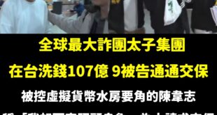 詐騙集團洗錢如何交保？

你只需要在法院跟法官說「我要回家養烏龜」，這樣就可以交保了。

全球知名詐團太子集團一共九人交...