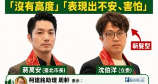 這是第一次，蔣萬安感受到了恐懼，他竟然不敢評論「綠營張孝全的新髮型」！

綠營昨天才大讚「沈伯洋像張孝全」，今天沈伯洋還...