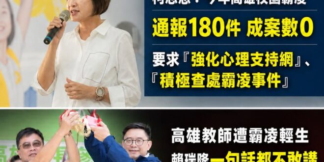 最近高雄教師遭霸凌不幸離世，引起高雄人大量討論。

作為民進黨的高雄市長候選人、現任高雄立委的賴瑞隆一句話都不敢講，不愧…