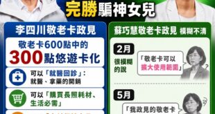 李四川的敬老卡政見「300：０」完勝騙神女兒蘇巧慧

蘇家從會騙神到「慧騙人」，蘇巧慧提早參選了半年，結果連自己的政見都...