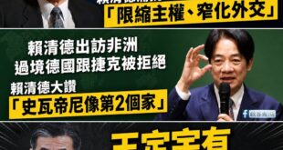 賴清德過去擔任立委批評馬英九出訪中南美洲過境美國洛杉磯是「相當程度限縮了台灣的主權，窄化自己的外交」

那請問賴清德過境...