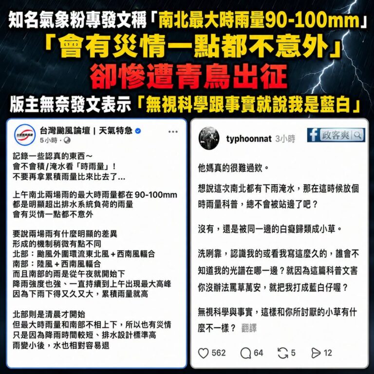青鳥狠起來，連科學都能潑糞

昨天民進黨跟青鳥瘋狂嘴砲說「內湖時雨量就70幾毫米怎麼會淹水」

統一貼上的一張圖，是「整...