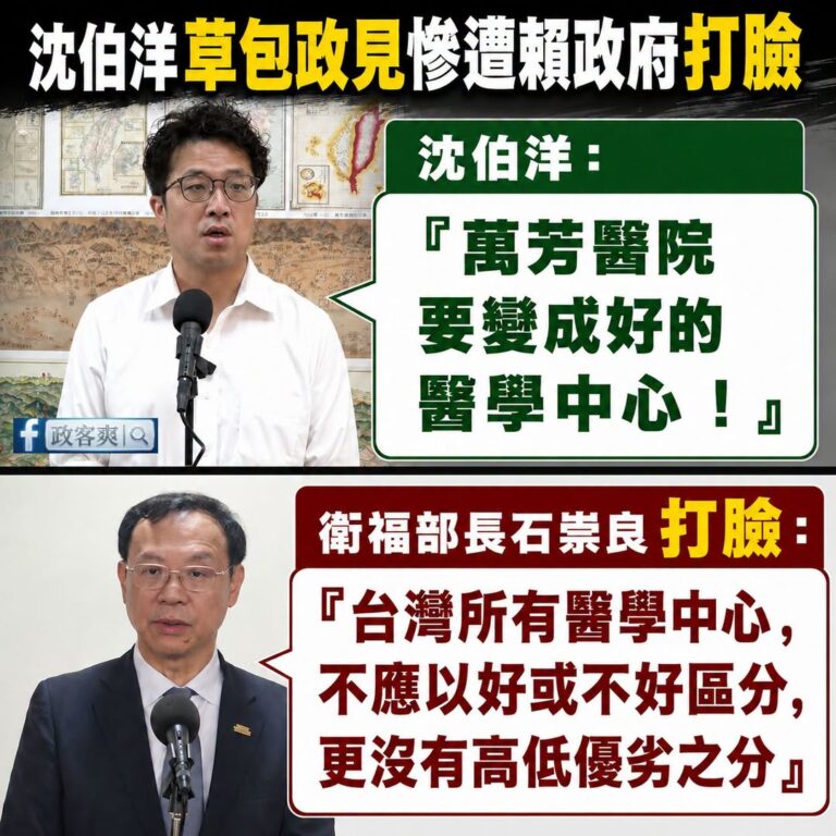 愛說空話的沈伯洋，慘遭賴政府打臉

沈伯洋一句「萬芳醫院要變成好的醫學中心！」，這種發言不只外行，還直接把全台醫學中心一...
