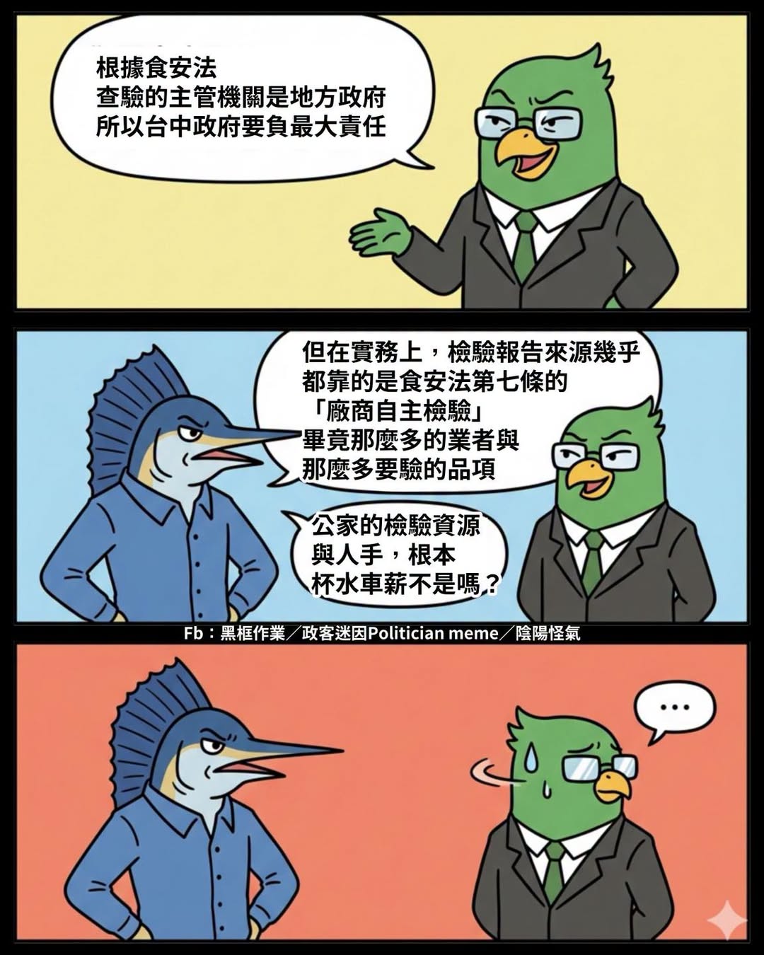 推給地方政府驗的不夠多？
阿是不知道中央的食安法第七條？
不知道實務上檢驗最多的都是靠廠商自驗？第二多的是第三方機構驗證...