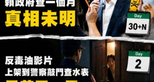 賴政府致癌油查一個月真相未明，讓刑警上門查人民水表只花了一天

是這樣啦，昨天萊爾校長製作人被警察上門要求去做筆錄。

...