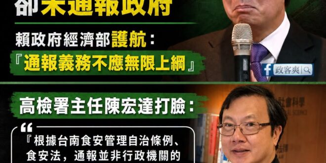 原來經濟部跟衛福部都不懂法，一直洗地結果被高檢署主任打臉

《台南市食品安全管理自治條例》第8條明文規定：「食品業者發現…
