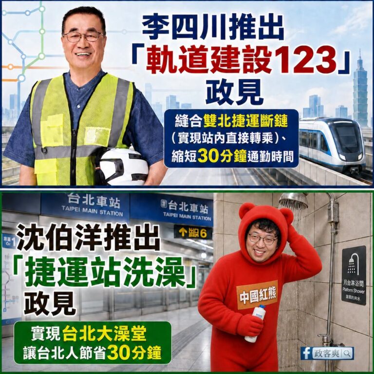 李四川想的是怎麼通過建設優化捷運，來縮短通勤族30分鐘的時間

沈伯洋想的是捷運站洗澡，讓大家快樂在捷運站一起排隊實現「...