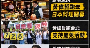 黃偉哲是真的閒

台南風災跑去日本料理開幕、去台北參加罷免活動跟沈伯洋在那跳罷免舞、跑去台開記者會放蔣萬安深偽錄音

有...