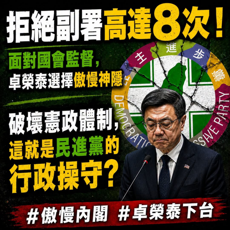 【政治太監】

法案不合意就不副署！國會通過的法律當空氣！

卓榮泰把立法權當民進黨的橡皮圖章，想蓋就蓋、想撕就撕！
