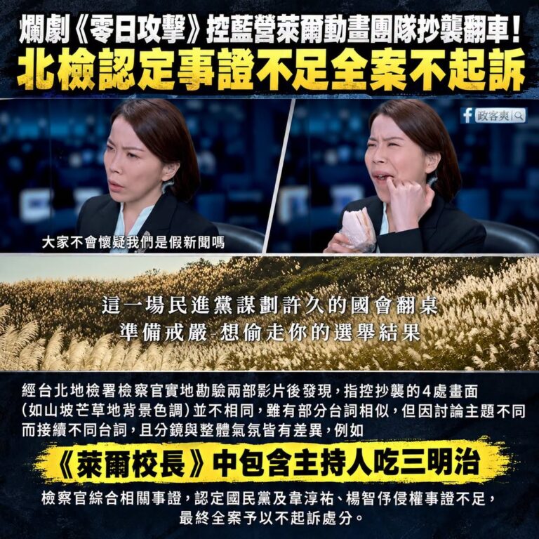 爛劇零日攻擊提告藍營製作萊爾校長的動畫團隊「反惡罷宣傳片」抄襲，結果大翻車！北檢認定事證不足全案不起訴

檢察官不知道是...