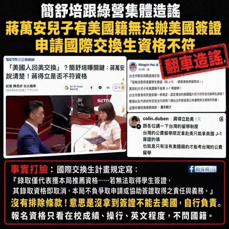 簡舒培跟綠營為了打蔣萬安兒子，集體失智文盲、把公費留學跟國際交換生的規定烏龍搞錯

首先，青鳥集體造謠「蔣萬安兒子申請的...