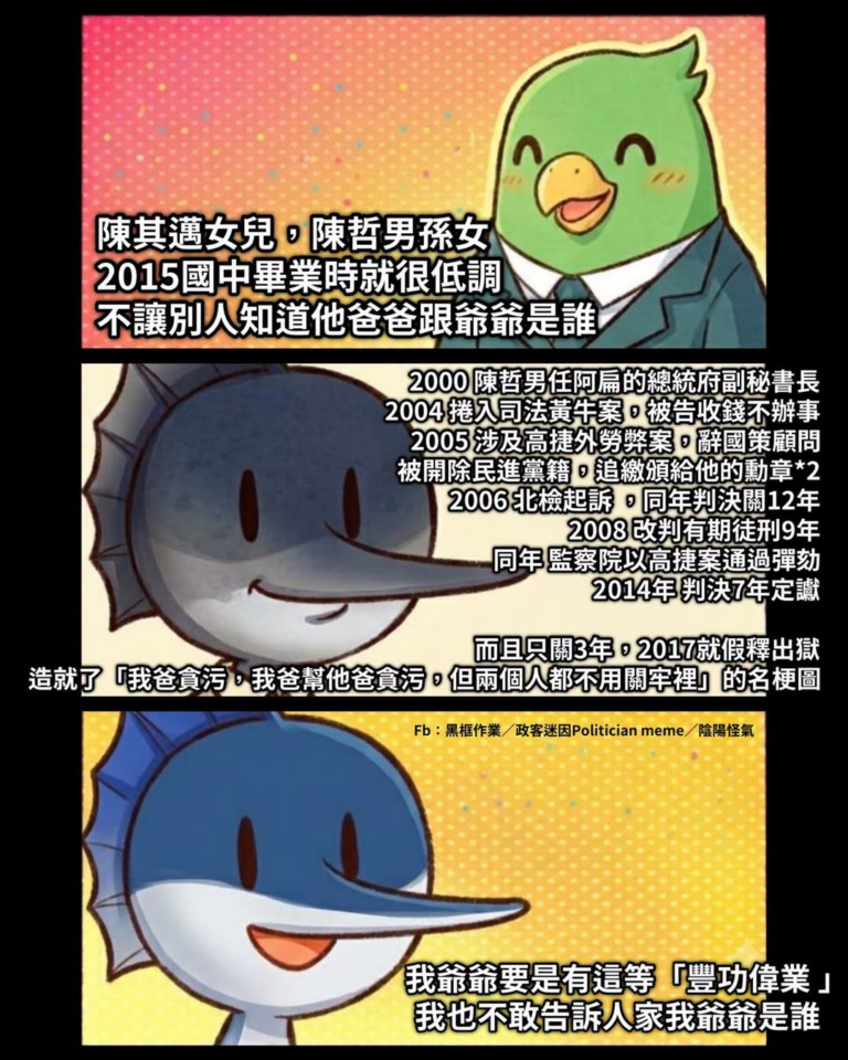 高雄捷運外勞弊案
那可是完全重創了台灣在外國人 尤其是東南亞那邊的形象

要是我 我也不敢大剌剌到說我是涉案人的家屬
