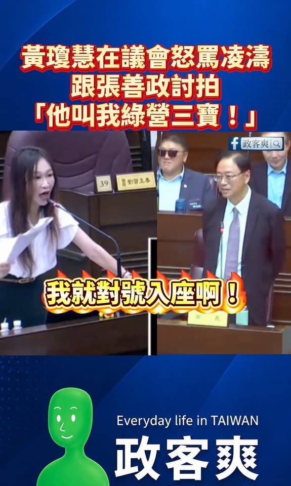 黃瓊慧在議會質詢怒罵凌濤！跟張善政討拍「他叫我綠營三寶！」

請以後不要再叫黃瓊慧是「綠營三寶」了！

像我多次稱呼她「...