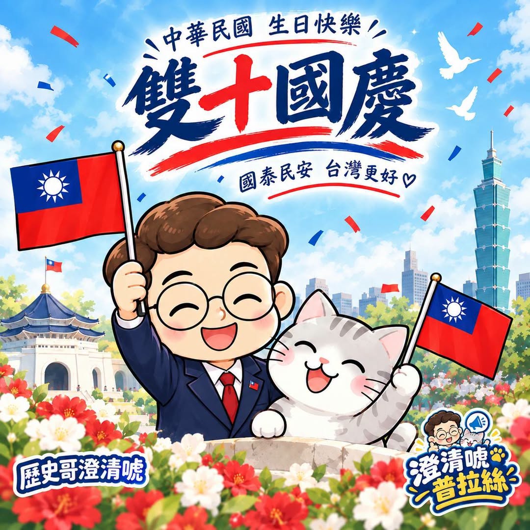 中華民國生日快樂！雙十國慶！

祝福中華民國生日快樂！願這片土地國泰民安、風調雨順
每一位生活在這裡的人，都能擁有安定...