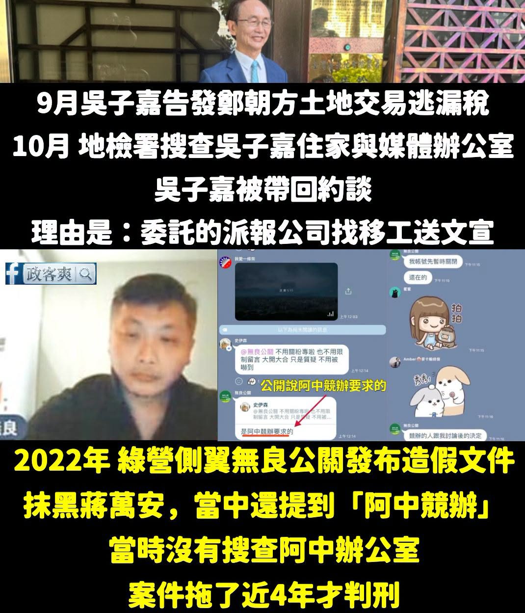吳子嘉被檢調搜查住家、媒體辦公室，問題在於「司法比例原則」，當年綠營側翼發布造假文件有比照辦理嗎？

昨天吳子嘉被檢調帶...