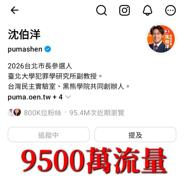 堪稱「世界第一」的沈伯洋Threads(脆)，30天流量高達9500萬！

而且還在以每天增量1百萬在跑，預估到選前不只...