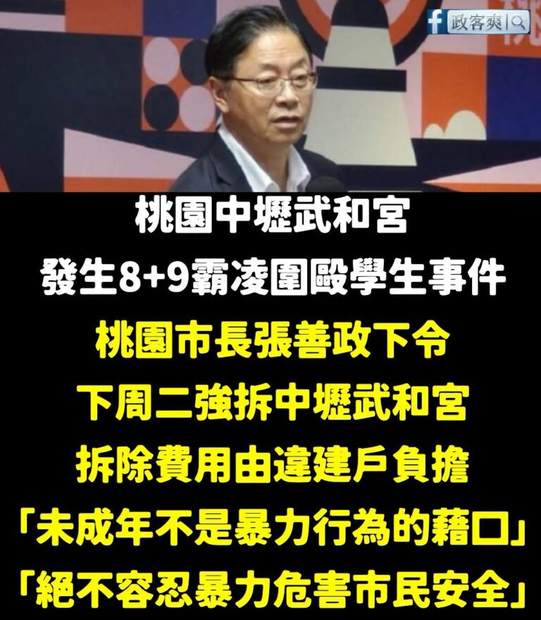 支持張善政鐵腕手段來對付暴力、違建

一個市長平時待人可以客氣，但面對不公的事件要雷厲風行。
