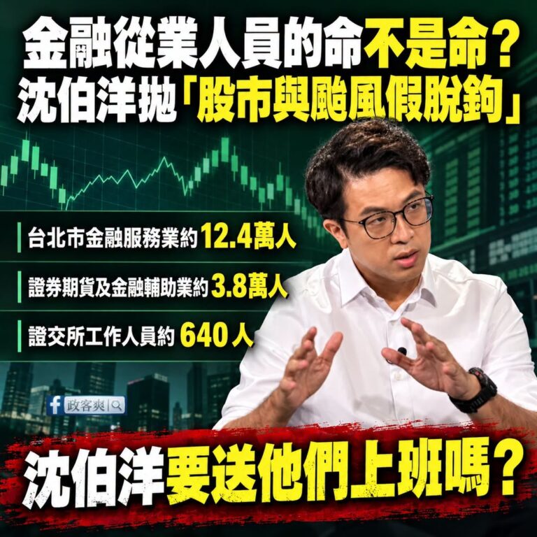 沈伯洋喊股市跟颱風假脫鉤，就是一種慣老闆心態

金融從業人員是有防風防水功能嗎？

颱風逼近台灣，沈伯洋竟然開始討論「股...