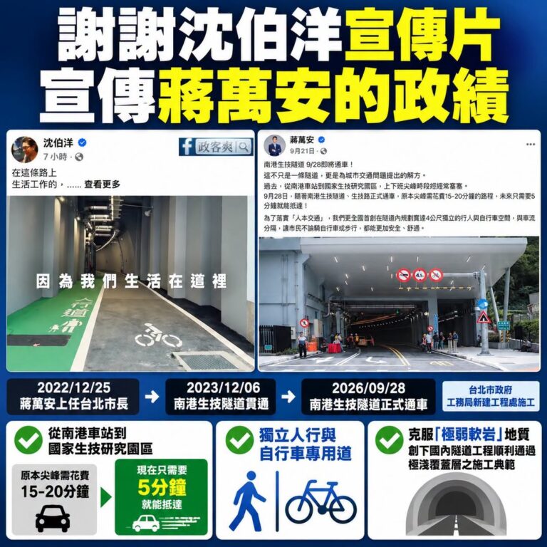 謝謝沈伯洋宣傳片，努力宣傳蔣萬安的政績

昨天沈伯洋發布的宣傳片，一直騎自行車在台北繞圈，發現不但非常通順，還有各種蔣萬...